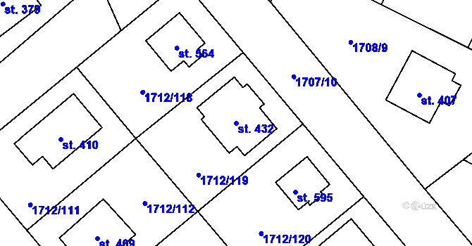 Parcela st. 432 v KÚ Tymákov, Katastrální mapa