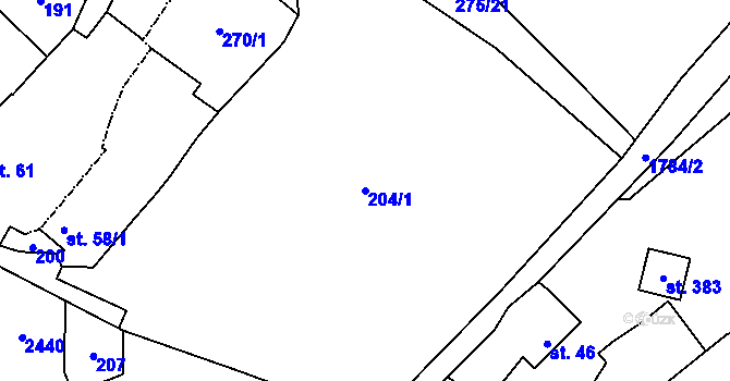 Parcela st. 204/1 v KÚ Tymákov, Katastrální mapa