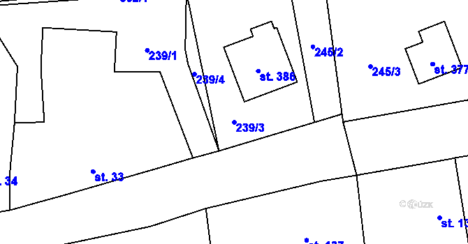 Parcela st. 239/3 v KÚ Tymákov, Katastrální mapa