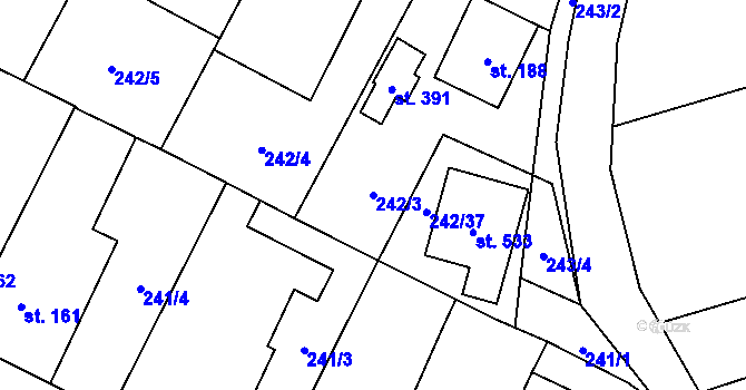 Parcela st. 242/3 v KÚ Tymákov, Katastrální mapa