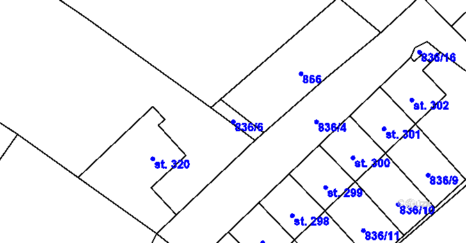 Parcela st. 836/6 v KÚ Tymákov, Katastrální mapa