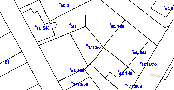 Parcela st. 1712/6 v KÚ Tymákov, Katastrální mapa