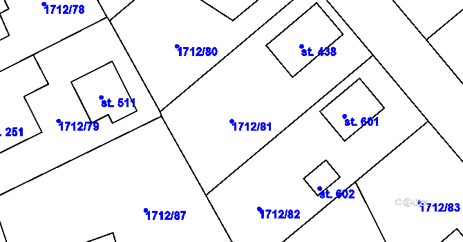 Parcela st. 1712/81 v KÚ Tymákov, Katastrální mapa