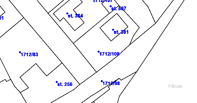 Parcela st. 1712/108 v KÚ Tymákov, Katastrální mapa