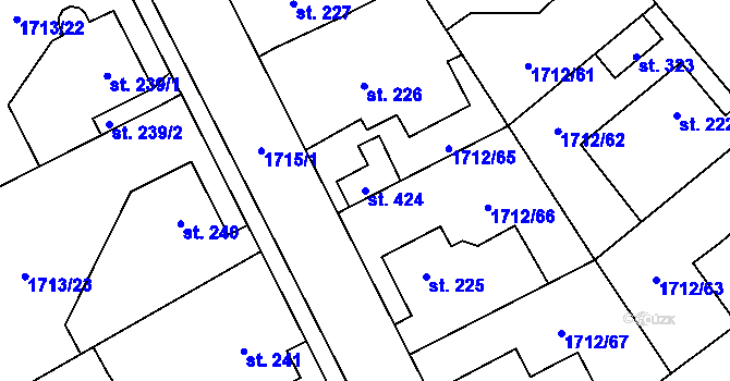 Parcela st. 424 v KÚ Tymákov, Katastrální mapa