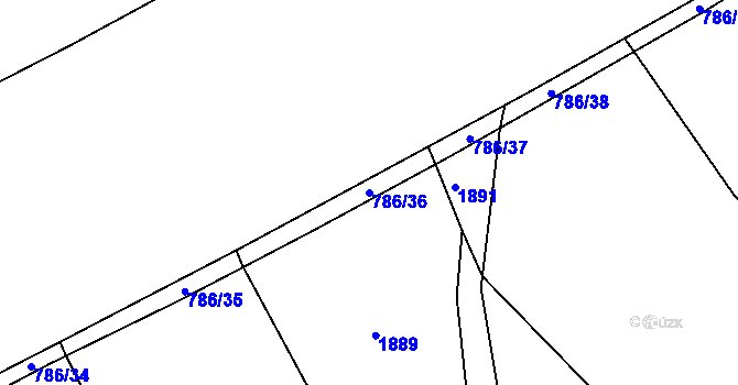 Parcela st. 786/36 v KÚ Tymákov, Katastrální mapa