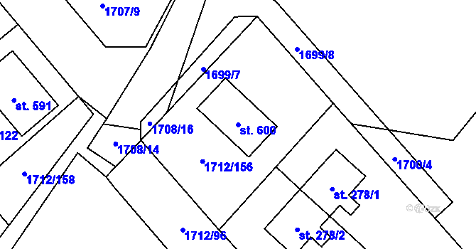 Parcela st. 600 v KÚ Tymákov, Katastrální mapa