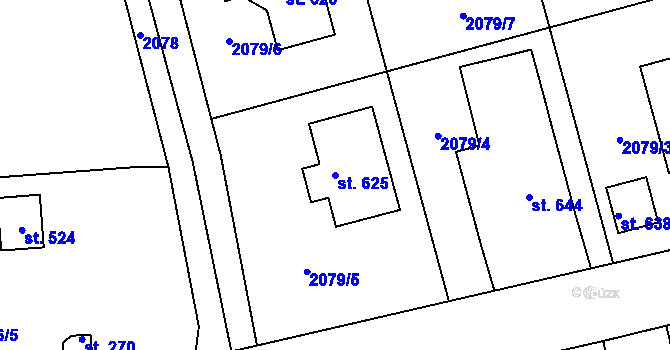 Parcela st. 625 v KÚ Tymákov, Katastrální mapa