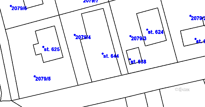 Parcela st. 644 v KÚ Tymákov, Katastrální mapa