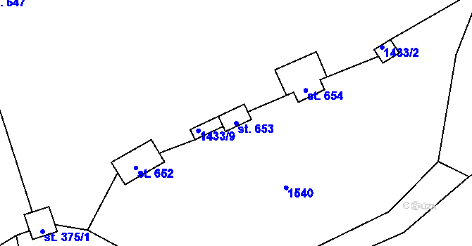 Parcela st. 653 v KÚ Tymákov, Katastrální mapa
