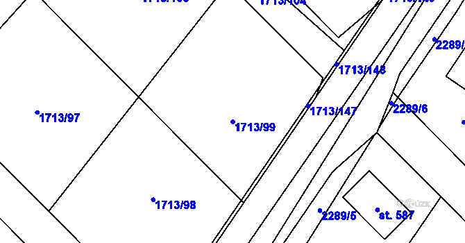 Parcela st. 1713/99 v KÚ Tymákov, Katastrální mapa