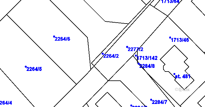 Parcela st. 2264/2 v KÚ Tymákov, Katastrální mapa