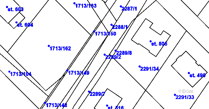 Parcela st. 2289/2 v KÚ Tymákov, Katastrální mapa