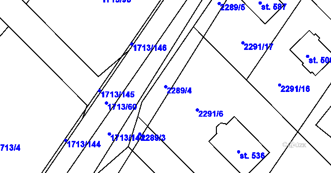 Parcela st. 2289/4 v KÚ Tymákov, Katastrální mapa