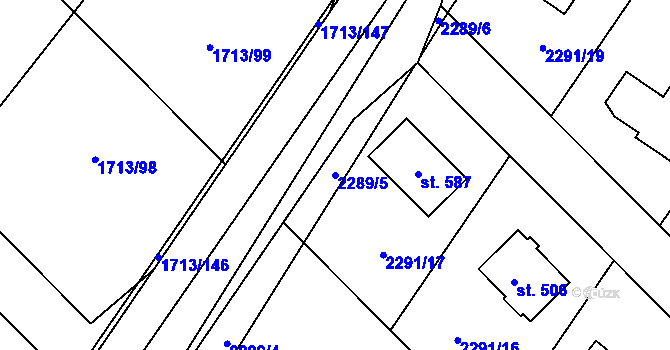 Parcela st. 2289/5 v KÚ Tymákov, Katastrální mapa
