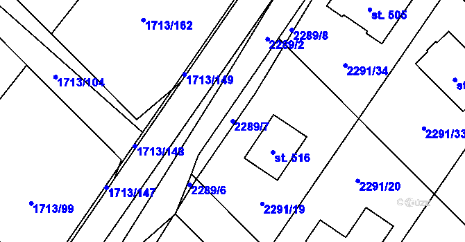 Parcela st. 2289/7 v KÚ Tymákov, Katastrální mapa