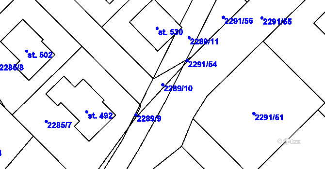 Parcela st. 2289/10 v KÚ Tymákov, Katastrální mapa