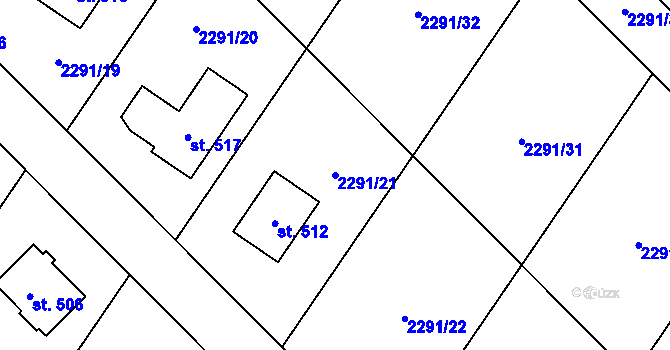 Parcela st. 2291/21 v KÚ Tymákov, Katastrální mapa
