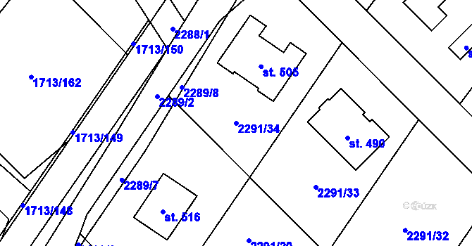 Parcela st. 2291/34 v KÚ Tymákov, Katastrální mapa