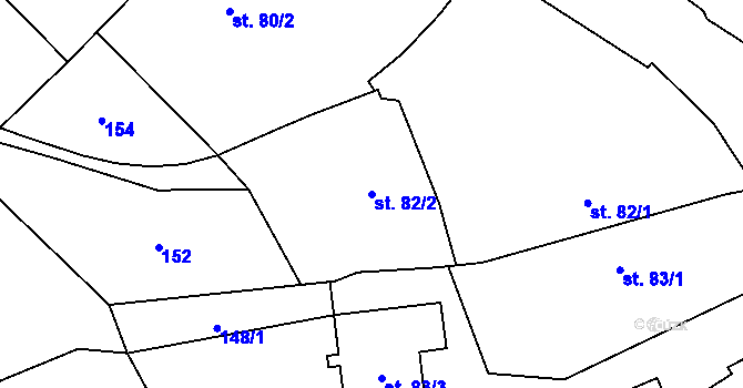 Parcela st. 82/2 v KÚ Tymákov, Katastrální mapa