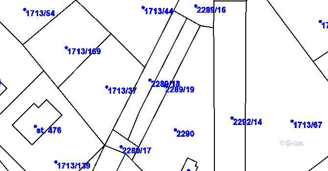Parcela st. 2289/19 v KÚ Tymákov, Katastrální mapa