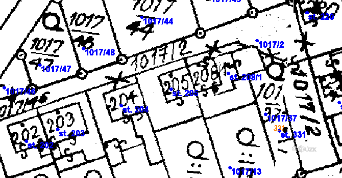 Parcela st. 205 v KÚ Týn nad Bečvou, Katastrální mapa