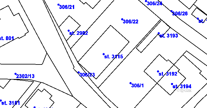 Parcela st. 3115 v KÚ Týn nad Vltavou, Katastrální mapa