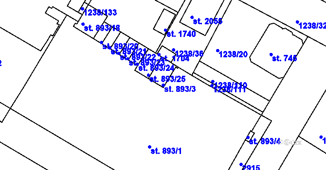 Parcela st. 893/3 v KÚ Týn nad Vltavou, Katastrální mapa