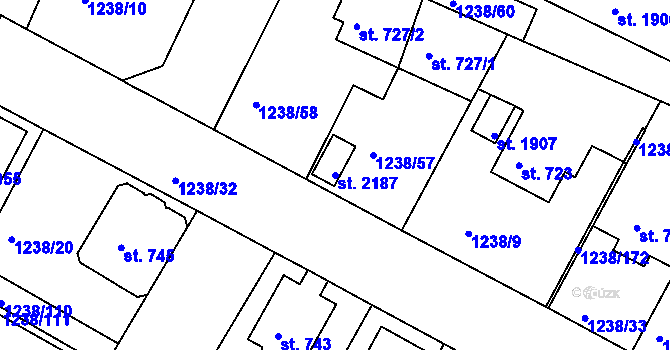 Parcela st. 2187 v KÚ Týn nad Vltavou, Katastrální mapa