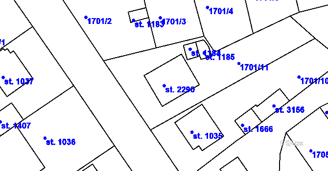 Parcela st. 2290 v KÚ Týn nad Vltavou, Katastrální mapa