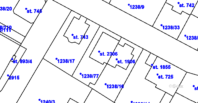 Parcela st. 2306 v KÚ Týn nad Vltavou, Katastrální mapa