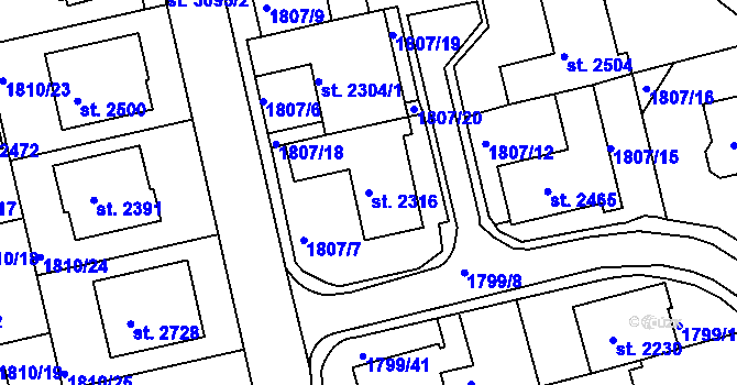 Parcela st. 2316 v KÚ Týn nad Vltavou, Katastrální mapa