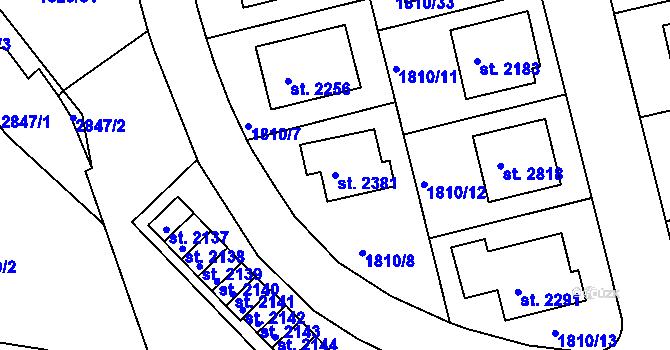 Parcela st. 2381 v KÚ Týn nad Vltavou, Katastrální mapa