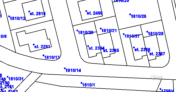 Parcela st. 2384 v KÚ Týn nad Vltavou, Katastrální mapa
