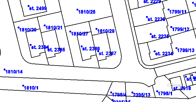 Parcela st. 2387 v KÚ Týn nad Vltavou, Katastrální mapa