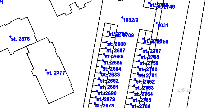 Parcela st. 2686 v KÚ Týn nad Vltavou, Katastrální mapa