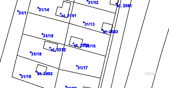 Parcela st. 31/16 v KÚ Týn nad Vltavou, Katastrální mapa