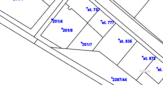 Parcela st. 201/7 v KÚ Týn nad Vltavou, Katastrální mapa
