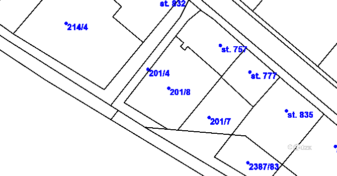 Parcela st. 201/8 v KÚ Týn nad Vltavou, Katastrální mapa