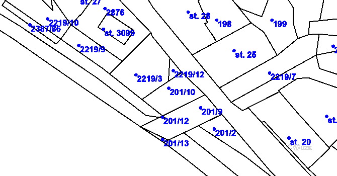 Parcela st. 201/10 v KÚ Týn nad Vltavou, Katastrální mapa
