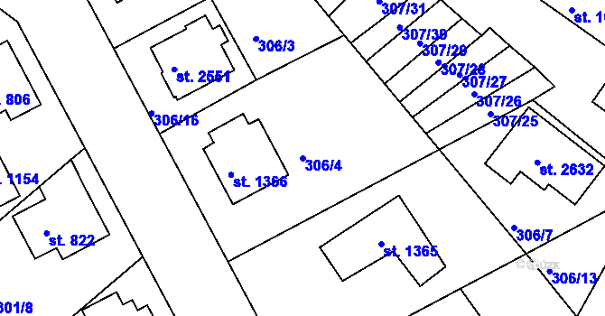 Parcela st. 306/4 v KÚ Týn nad Vltavou, Katastrální mapa