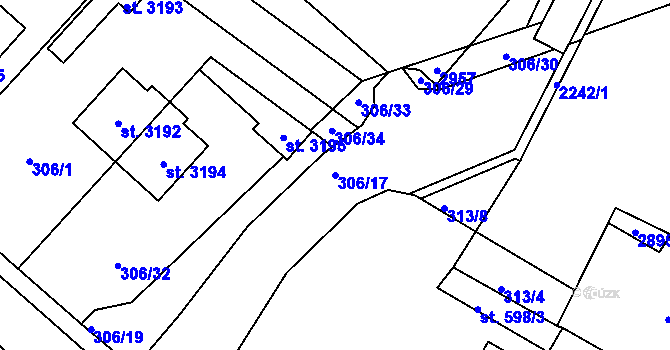 Parcela st. 306/17 v KÚ Týn nad Vltavou, Katastrální mapa