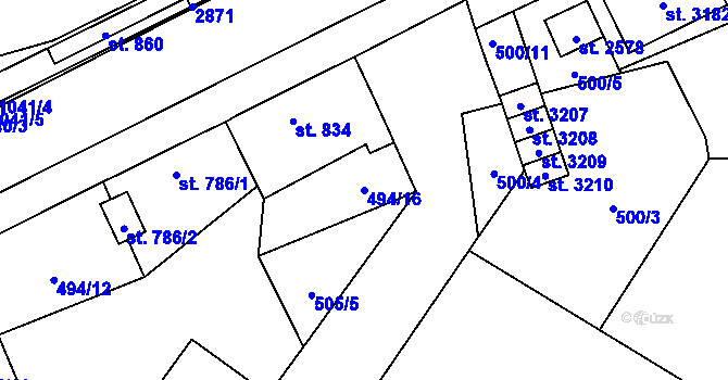 Parcela st. 494/16 v KÚ Týn nad Vltavou, Katastrální mapa