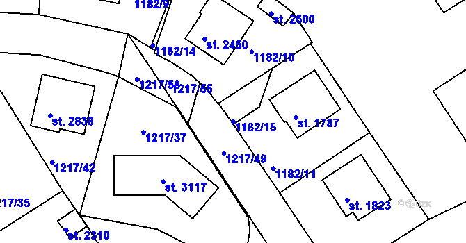 Parcela st. 1182/15 v KÚ Týn nad Vltavou, Katastrální mapa