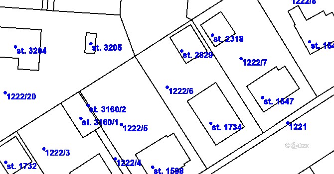 Parcela st. 1222/6 v KÚ Týn nad Vltavou, Katastrální mapa