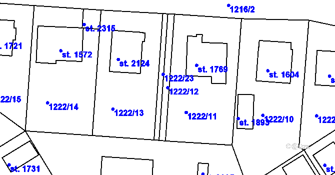 Parcela st. 1222/12 v KÚ Týn nad Vltavou, Katastrální mapa