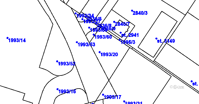 Parcela st. 1993/20 v KÚ Týn nad Vltavou, Katastrální mapa