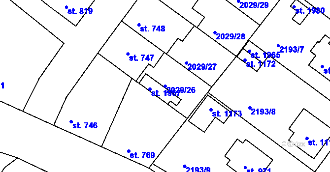 Parcela st. 2029/26 v KÚ Týn nad Vltavou, Katastrální mapa
