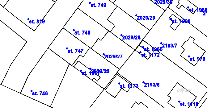 Parcela st. 2029/27 v KÚ Týn nad Vltavou, Katastrální mapa