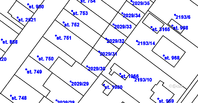 Parcela st. 2029/31 v KÚ Týn nad Vltavou, Katastrální mapa